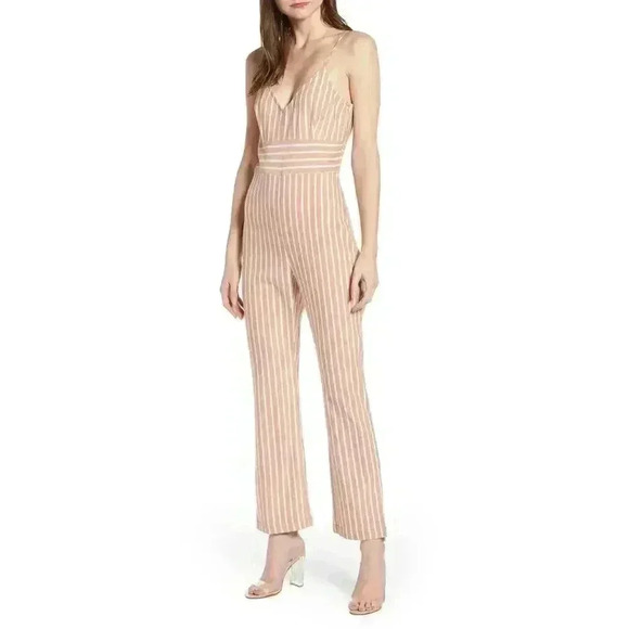 Leith Sleeveless Linen Blend Stripe Jumpsuit XS - Picture 1 of 13